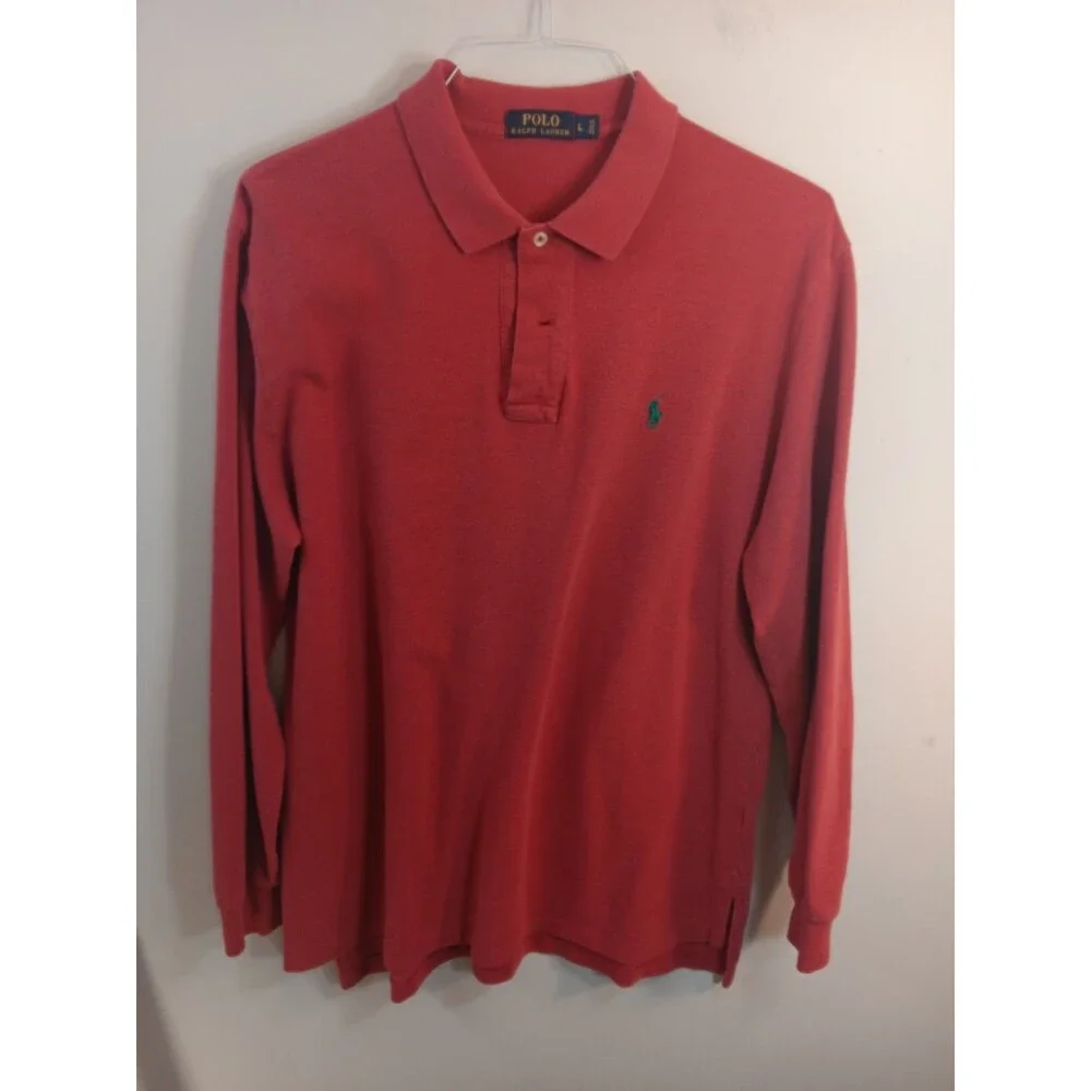 Polo Ralph Lauren Men's Long Sleeve Polo Shirt Burgundy Red Classic Fit Size L